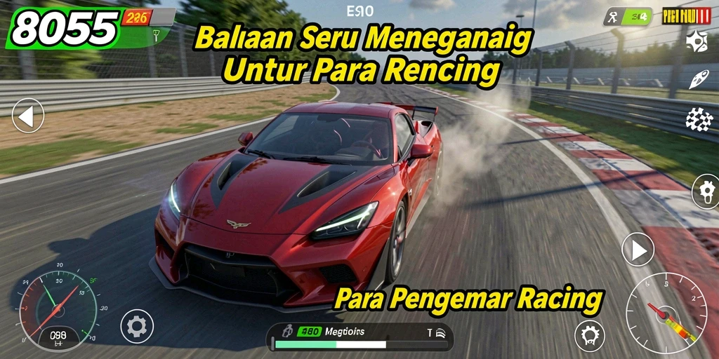 Screenshot gameplay dari 8055 yang menunjukkan aksi balapan yang intens.