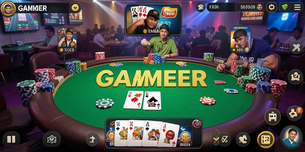 Tampilan gameplay menegangkan di meja Poker.