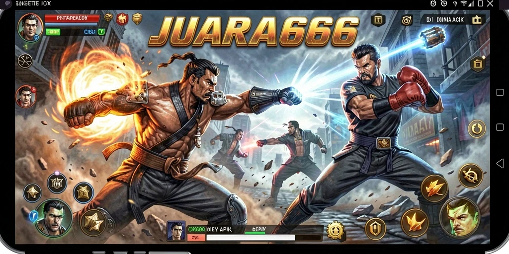 Screenshot utama JUARA666 menampilkan aksi pertarungan yang mendebarkan.