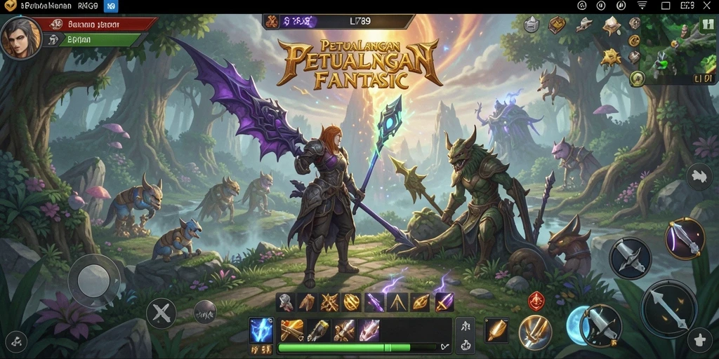 Tampilan gameplay seru dan petualangan dalam dunia RPG fantastis.