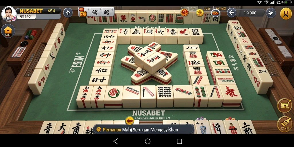 Screenshot gameplay NUSABET menunjukkan suasana permainan Mahjong yang seru.