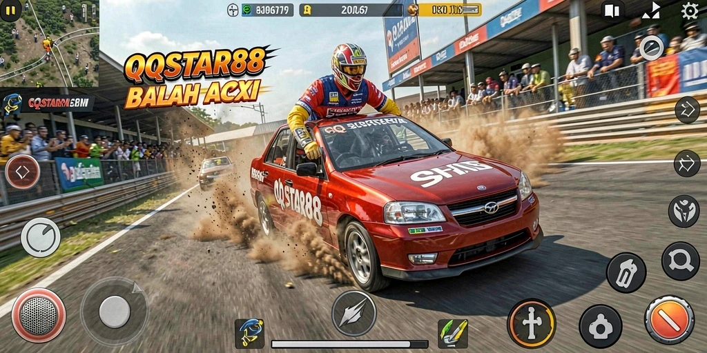 Screenshot utama QQSTAR88 yang menunjukkan aksi balap yang mendebarkan.