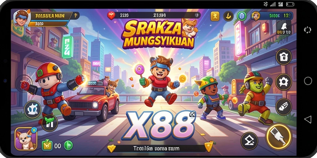 Tampilan gameplay X88 yang penuh warna dan aktif.