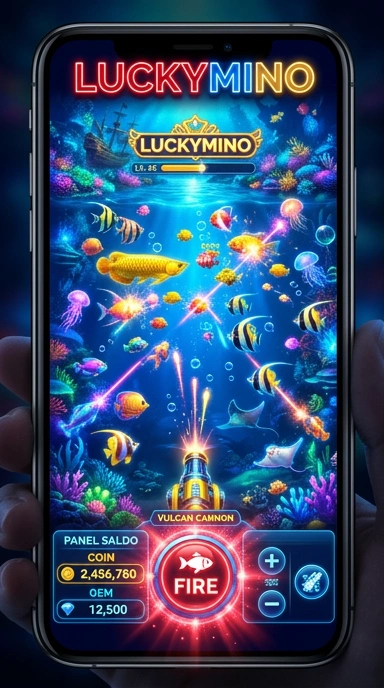 Screenshot aplikasi luckymino menunjukkan berbagai kategori aplikasi yang tersedia.