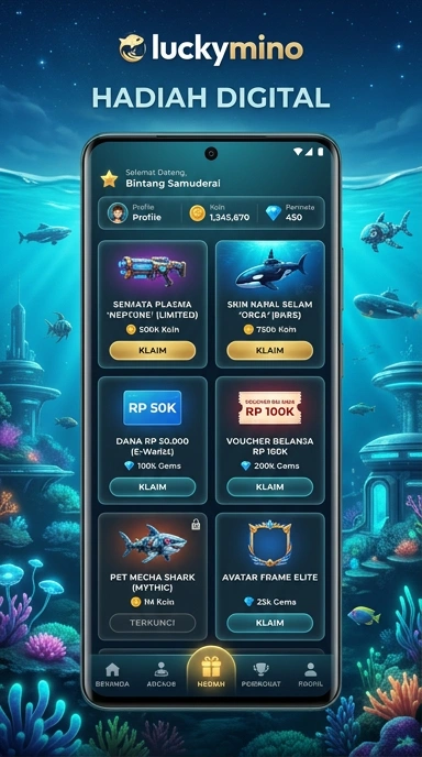 Ilustrasi pengguna yang sedang menjelajahi katalog aplikasi di luckymino.